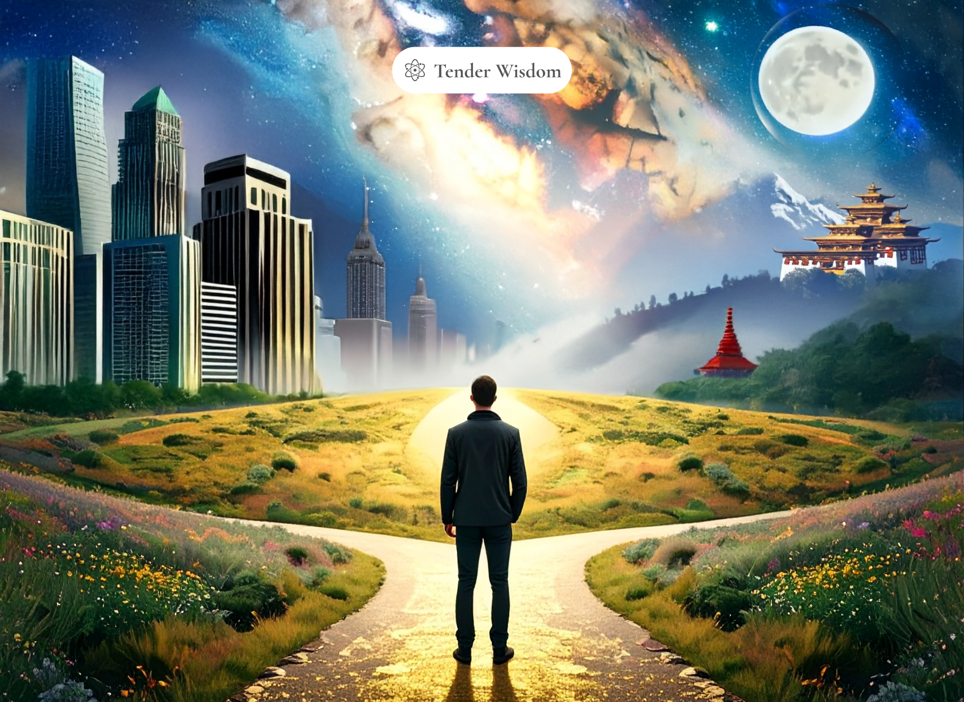 Symbolic crossroads representing the paradox of the spiritual path in Vedic astrology and self-discovery